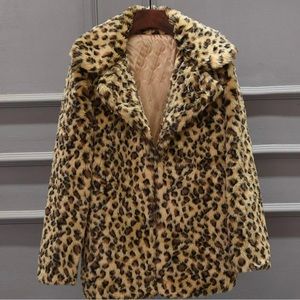 Faux Leopard Fur Coat - Size S